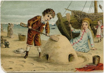 子供 Painting - ビクトリア朝のビーチシーン印象派